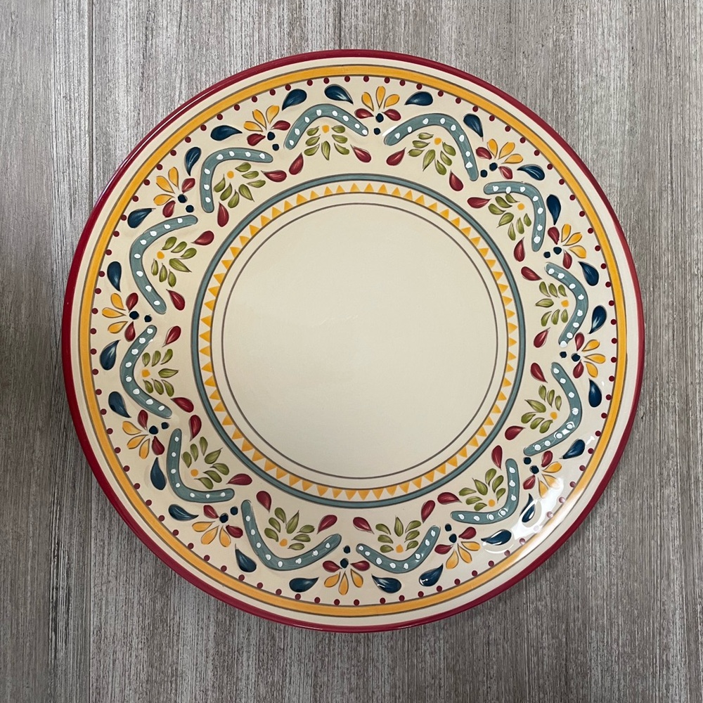 Set of 3 Bobby Flay Sevilla Dinner Plates Red Trim - Picture 4 of 7
